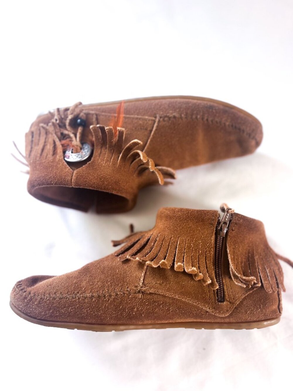 Minnetonka Concho Feather Boots Leather Brown Sz 8.5 - Picture 3 of 11